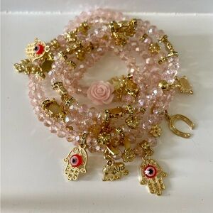 Elegant Pink and Gold Charm Bracelets